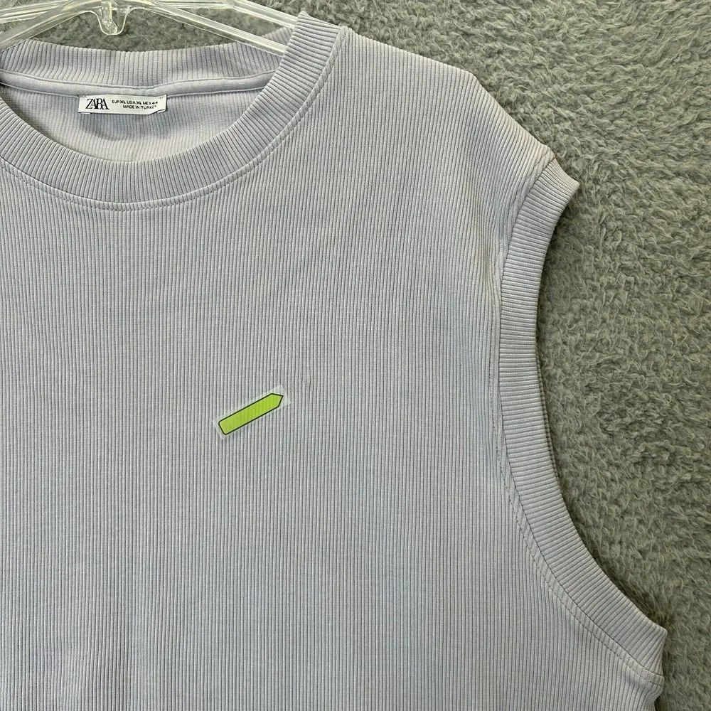 Zara Sweater Vest Mens Extra Large Lilac Textured‎ Ribbed Relax Fit Crew Neck